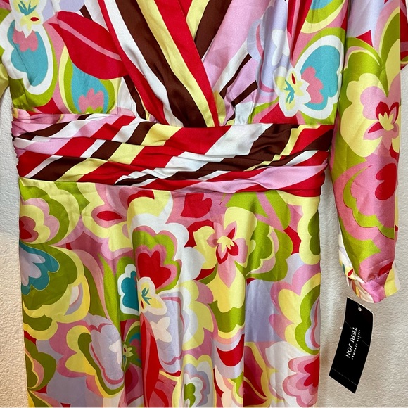 Teri Jon by Rickie Freeman Floral V Neck Multicolor Cocktail Dress - Picture 12 of 14